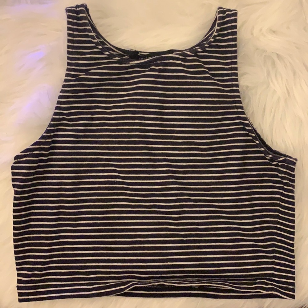 Navy and White striped crop top